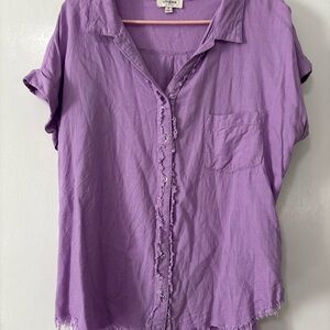 Umgee Purple Button-Front Short Sleeve linen Top M